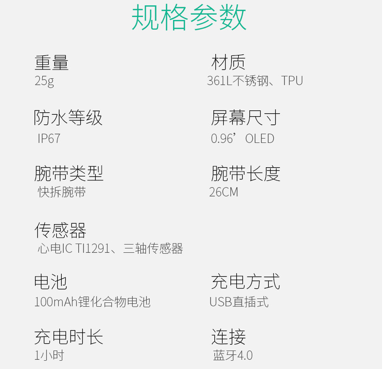 心電血壓血氧智能手環參數